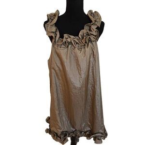 NWT My Pretty Angel Womens Sleeveless Ruffled Silk Blend Mini Dress Brown Large